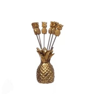 NWT Ashland Gold Pineapple Cocktail Picks with Holder